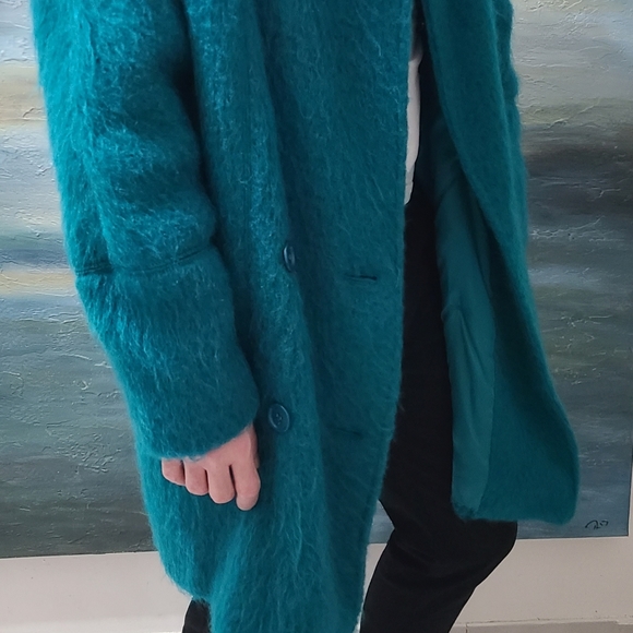 Vintage Paul Levy Mohair Wool Coat in Teal Blue. - Picture 7 of 16